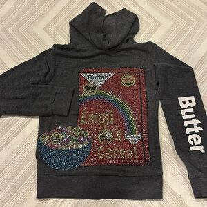 Butter Girls Emoji Cereal Sparkle Grey Zip Up Sweatshirt